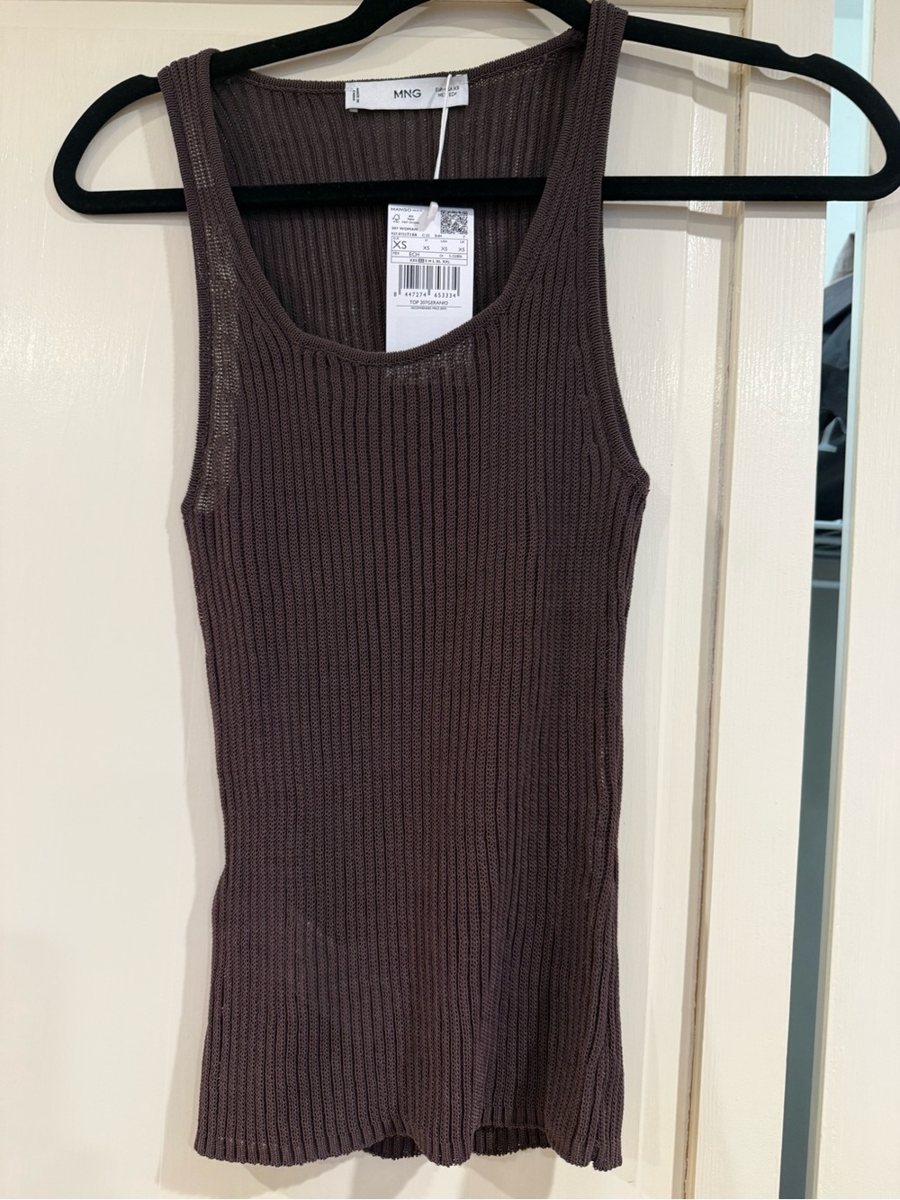 Mango Brown Ribbed Scoop-Neck Tank